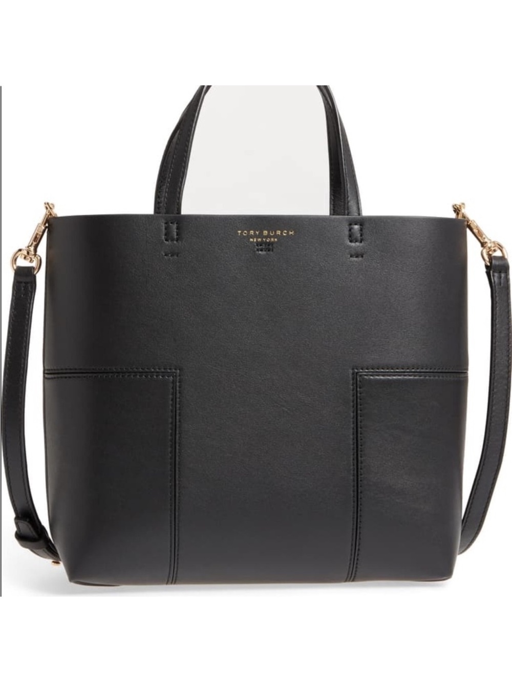 Tory Burch Black Leather Shoulder Tote with Gold Hardware